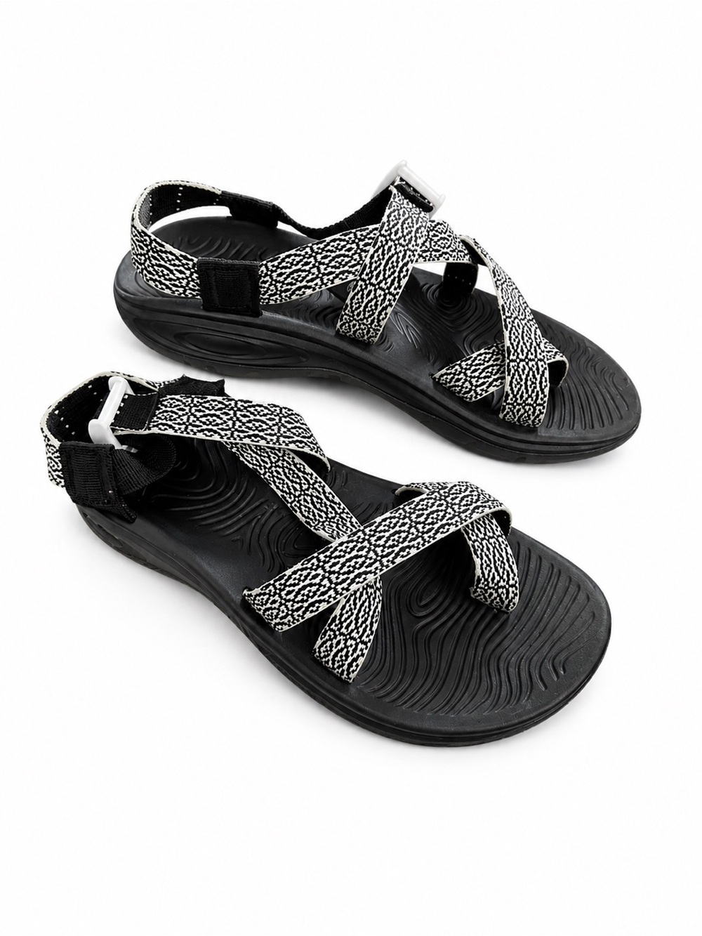 Chaco Black and White Patterned Adjustable Strap Sandals
